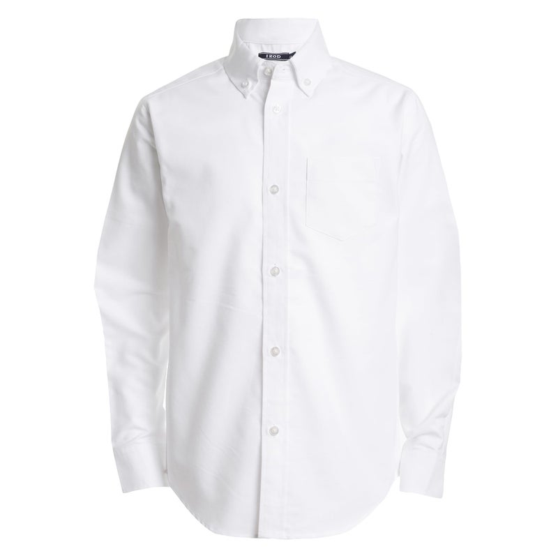 IZOD قمصان أكسفورد بأزرار طويلة الأكمام للأولاد من IZOD، بيضاء، 10 أمريكي - Image 1
